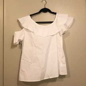 White cold shoulder ruffle blouse